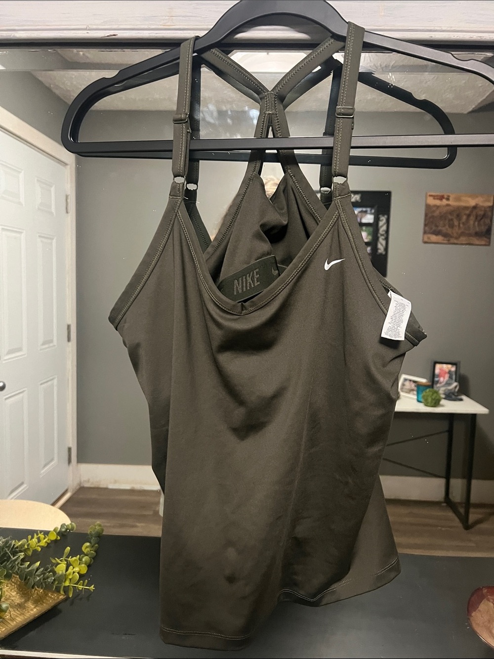 Nike Olive Green Crossback Athletic Tank with White Swoosh - Picture 5 of 5
